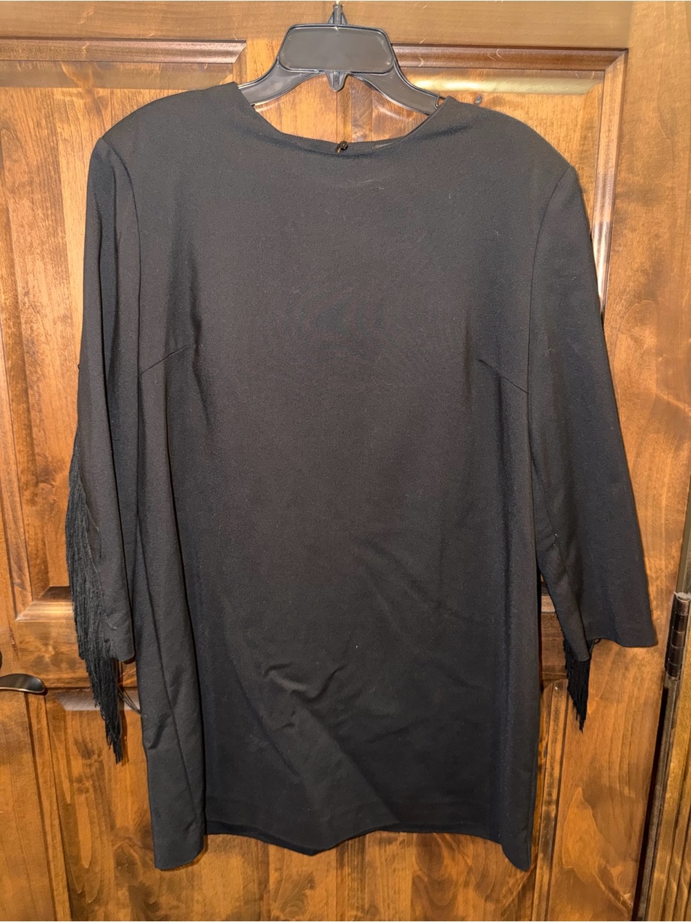 Black Long Sleeve Dress with Fringe Detail